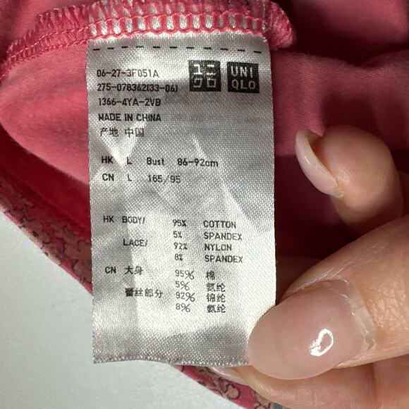 Uniqlo Pink Ditsy Floral Lace Trim Cami Tank Top Coquette Retro Y2K Bow Small - Picture 9 of 10